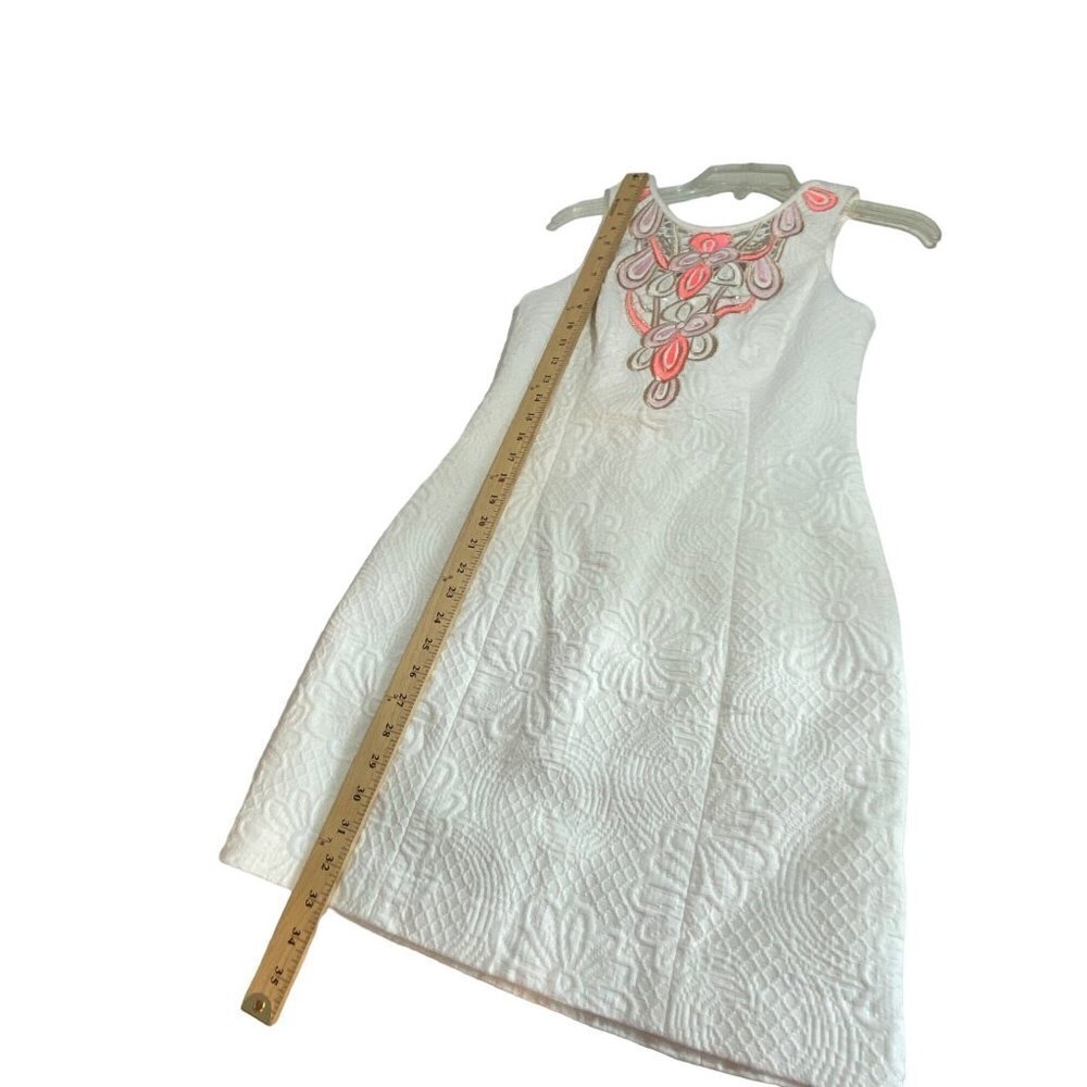 Lilly Pulitzer Logan White Floral Pique Jacquard Shift Dress White with Coral, P - Picture 10 of 14